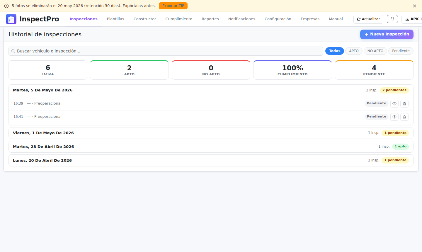 Dashboard InspectPro